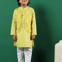 READIPRINT FASHIONS Kids Green & White Printed Full Sleeves Jacket Style Kurta with Pyjamas-picture-46