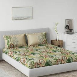 DDECOR Live beautiful Green Cotton Floral 145 TC King Fitted Bedsheet with 2 Pillow Covers-image-66