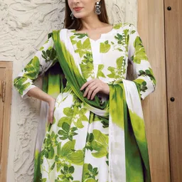 KALINI Women Green Cotton Blend Kurta Sets-image-14