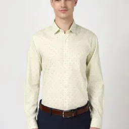 Peter England Yellow Cotton Slim Fit Printed Shirt-picture-11