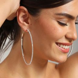 Sohi Silver Plated American Diamond Hoop Earrings image 2