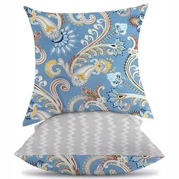 IVAZA Grey & Blue Set of 2 Floral Square Cushion Covers-20