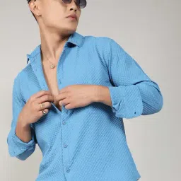 Campus Sutra Blue Regular Fit Self Pattern Shirt-picture-47