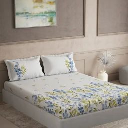 DDECOR Live beautiful Blue Cotton Floral 145 TC Double Flat Bedsheet with 2 Pillow Covers-image-87