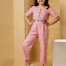 Budding Bees Girls Cotton Printed Basic Jumpsuit-48