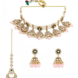 Zaveri Pearls Gold-Plated Stone Studded & Beaded Jewellery Set-image-36