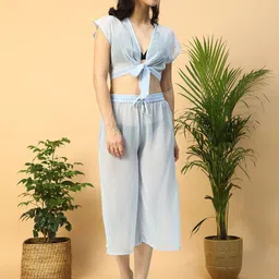 Oxolloxo Tie-Knot Top With Culottes Beachwear Cover up Set-image-21
