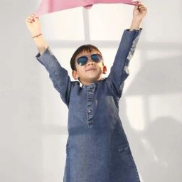 VASTRAMAY Boys Blue Solid Full Sleeves Kurta-image-47