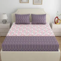 Home Ecstasy Lilac Haze Cotton Floral 140 TC Double Bedsheet with 2 Pillow Covers-picture-5