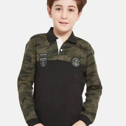 Octave Kids Black Camouflage Full Sleeves Polo T-Shirt-image-17