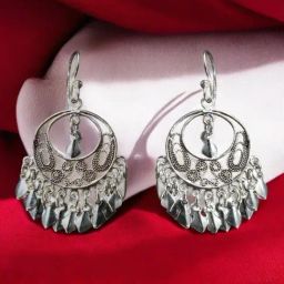 Rihi by P.C. Chandra Jewellers 925 Sterling Silver Oxidized Chand Bali Earrings-8