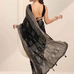 Libas Black Bandhani Print Saree with Unstitched Blouse image 2