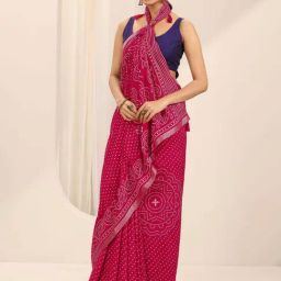 Libas Pink Bandhani Print Saree with Unstitched Blouse image 3