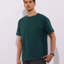 Hoversoul Green Cotton Oversized Short Sleeves Round Neck T-Shirt-image-17