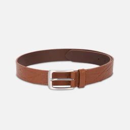 Louis Philippe Brown Leather Textured Waist Belt-image-21