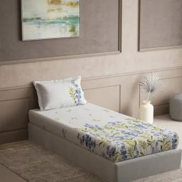 DDECOR Live beautiful Blue Cotton Floral 145 TC Single Flat Bedsheet with 1 Pillow Cover-image-73