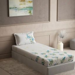 DDECOR Live beautiful Blue Cotton Floral 145 TC Single Flat Bedsheet with 1 Pillow Cover-image-17