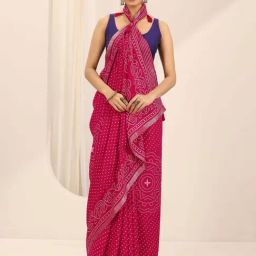 Libas Pink Bandhani Print Saree with Unstitched Blouse-image-28
