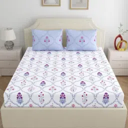 Home Ecstasy Periwinkle Purple Cotton Floral 140 TC Double Bedsheet with 2 Pillow Covers-picture-7