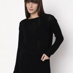 Vero Moda Black Cotton Self Design Full Sleeves Tops-picture-26