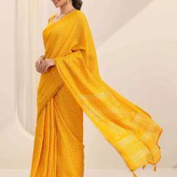Libas Yellow Bandhani Print Saree with Unstitched Blouse image 3