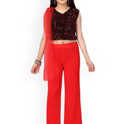BAESD Girls Embellished V-Neck Pure Silk Top With Palazzo & Dupatta-picture-8