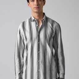 Banana Club White Vertical Stripe Cotton/Linen Shirt-image-96
