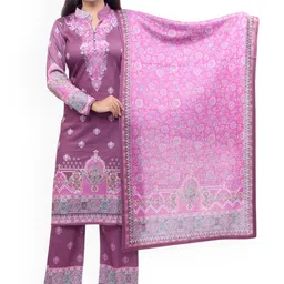 WOOL 4U Women Ethnic Motifs Printed Regular Kurta with Trousers & With Dupatta-image-24