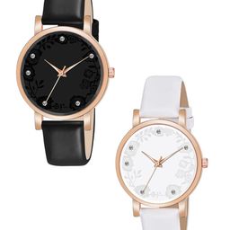 Gopal Shopcart Unisex Pack of 2 Embellished Dial Analogue Watch C36RG BLK WH R2 Leather-image-63