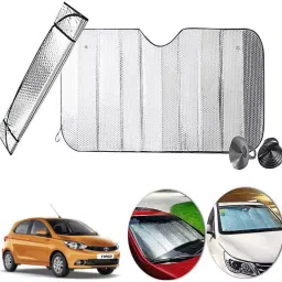 Auto Pearl F245 Dashboard Sun Shade Cover with Suction Cup for Tata Tiago (Silver)-30