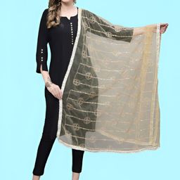 LOOM LEGACY Geometric Embroidered Beads And Stones Net Dupatta-18
