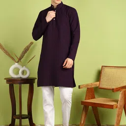 FUBAR Geometric Embroidered Band Collar Thread Work Straight Kurta-picture-57