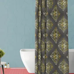 ArtzFolio Grey & Gold Toned Ethnic Motifs Printed Waterproof Shower Curtain-27