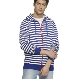 Campus Sutra Royal Blue Striped Full Sleeves Hooded Sweatshirt-picture-49