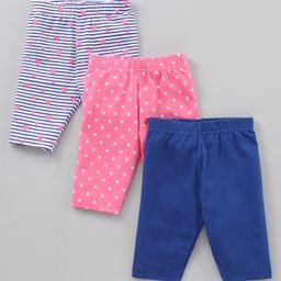 Babyhug Cotton Knit Three Fourth Length Leggings Solid & Multi Print Pack of 3 - Multicolour-image-3