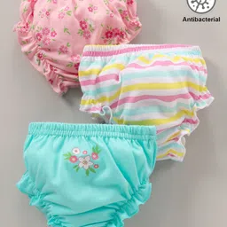 Babyhug 100% Cotton Antibacterial Bloomers Floral Printed & Striped Pack of 3 - Multicolour-picture-47