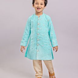 Babyhug Full Sleeves Embroidered Kurta & Pyjama Set - Blue-image-73