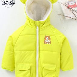 Babyoye Full Sleeves Hooded Padded Jacket Teddy Print - Lime-image-8