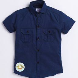 Polka Tots Half Sleeves Travel The Seas Placement Print Shirt - Navy Blue-image-74