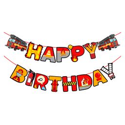 Zyozi 1 Pcs Fire Truck Birthday Decoration Supplies Kit, Fire Happy Birthday Banner Fireman for Kids Firefighter Theme Party Baby Shower Banner - Length 142 cm-23