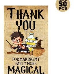 Zyozi Harry Potter Theme Thank You for Making My Party More Magical Tags for Birthday Black Yellow -Pack of 50-image-10