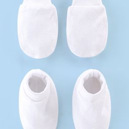 Babyhug 100% Cotton Knit Mittens & Booties Set Solid Colour Pattern - White-image-33