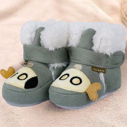 Baby Moo Submarine Velcro Closure Furry Booties - Green-image-6