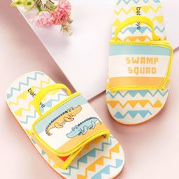 Babyoye Crocodile Print Flip Flops with Back Strap - Yellow-image-12