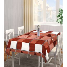 Arrabi Brown Checks Cotton Blend 6 SEATER Table Cover ARTC-1420-Brown-19