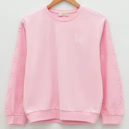 LC Waikiki Full Sleeves Placement Butterfly Printed Cotton Sweatshirt - Pink-picture-5