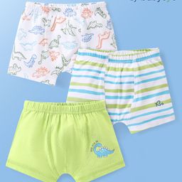 Babyoye 100% Cotton with Anti Bacterial Finish All Over Printed TrunksPack of 3 - Green & White-image-76