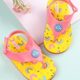 Babyoye Flip Flops With Rainbow Print - Yellow & Pink-image-54