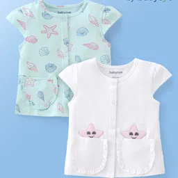 Babyoye 100% Cotton Knit with Eco Jiva Finish Half Sleeves Vests Star Fish Print Pack of 2 - Multicolor-picture-3