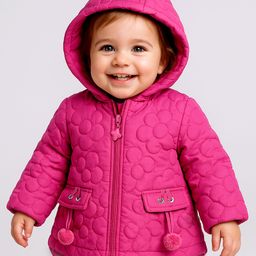 Babyoye Woven Full Sleeves Padded Hooded Jacket with Floral Quilted Design - Dark Pink-image-15